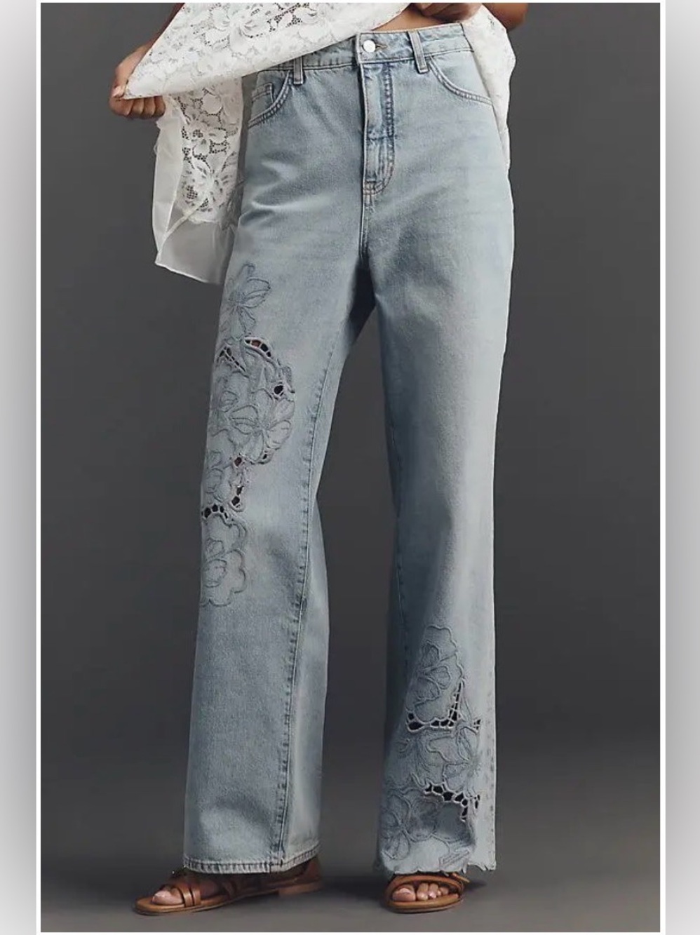 Austyn High-Rise Wide-Leg Embroidered Jeans Pilcro Anthro. Size 32. MSRP $158